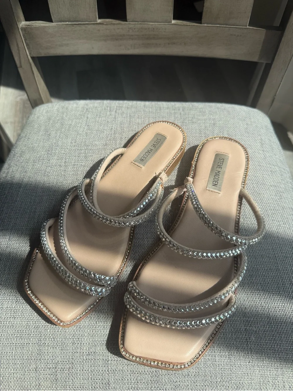 Steve Madden Nude Crystal-Strap Slide Mules